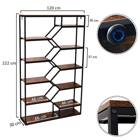This decorative storage shelf features a sturdy metal frame