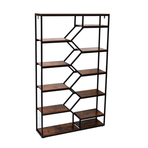 This decorative storage shelf features a sturdy metal frame