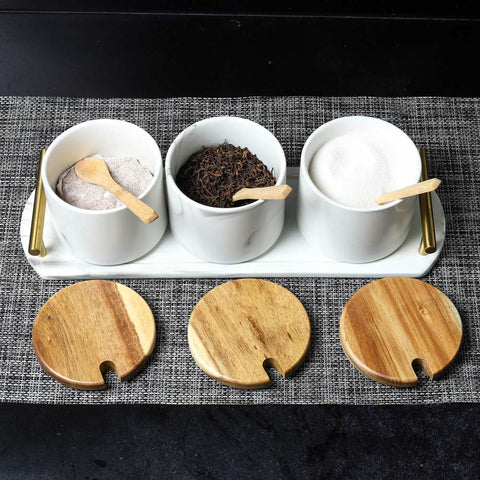 Condiment Pots Spice Jars With Ceramic Tray
