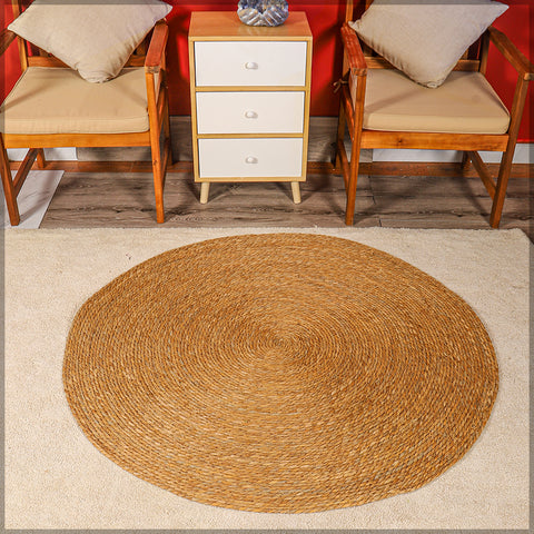 Large Natural Handwoven Round Jute Rug