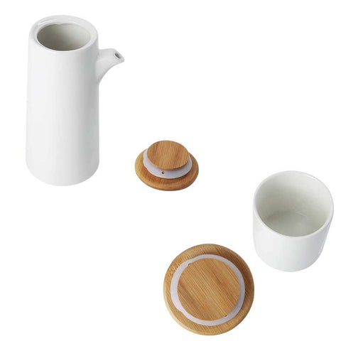 3 Piece Ceramic Seasoning Jar With Wood Tray