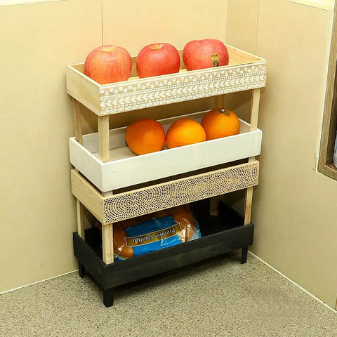 Expertly display your fruits with our 4-Tier Wooden Fruit Basket Holder