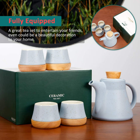 Ceramic Teapot Set With 4 Teacup Tray