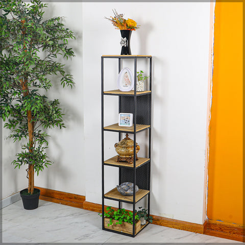 Display and organize your items with the 5-Tier Retro Wood Shelf.