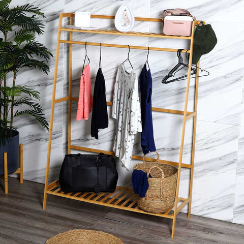Bamboo Wood Garment Coat Clothes Rack