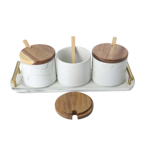 Condiment Pots Spice Jars With Ceramic Tray