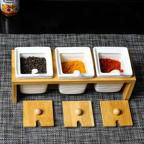 Ceramic Serving Spice Jars With Holder
