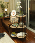 Round Metal foldable Wood Table