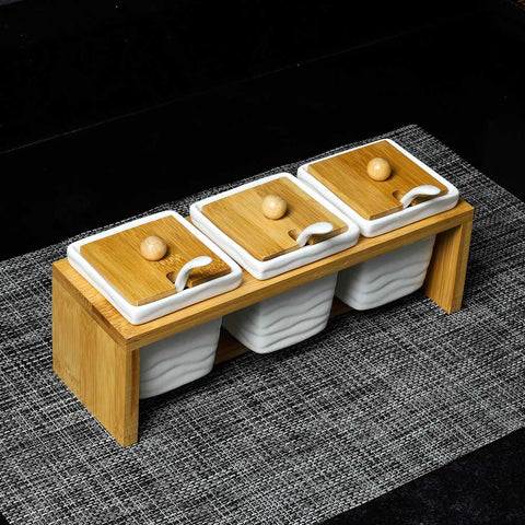 Ceramic Serving Spice Jars With Holder