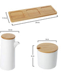 3 Piece Ceramic Seasoning Jar With Wood Tray