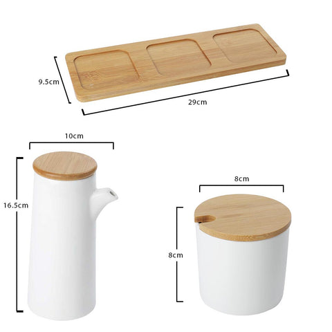 3 Piece Ceramic Seasoning Jar With Wood Tray
