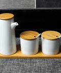 3 Piece Ceramic Seasoning Jar With Wood Tray