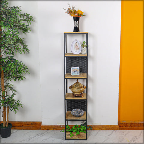 Display and organize your items with the 5-Tier Retro Wood Shelf.