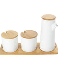 3 Piece Ceramic Seasoning Jar With Wood Tray